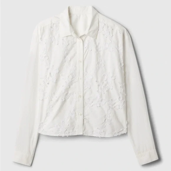 GAP Floral Embroidered Applique Button-up Cropped Shirt White Size Small - Picture 2 of 11